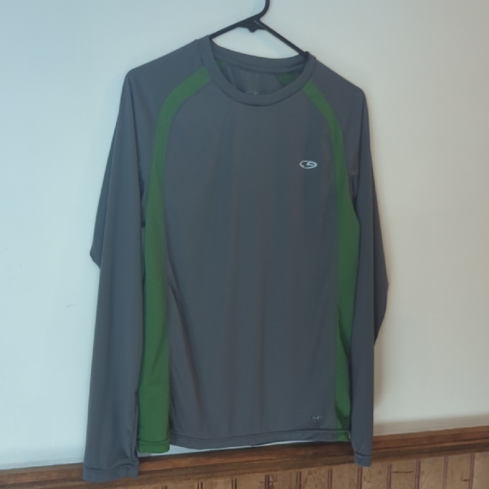 Men's Champion C9 Gray and Green Long Sleeve Athletic Shirt